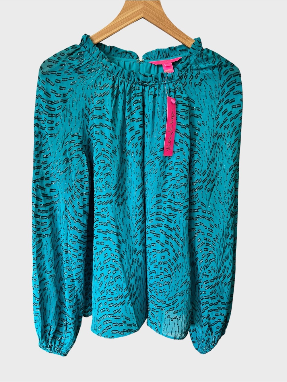 Lilly Pulitzer caline blouse Women’s Teal Printed Long-Sleeve Blouse